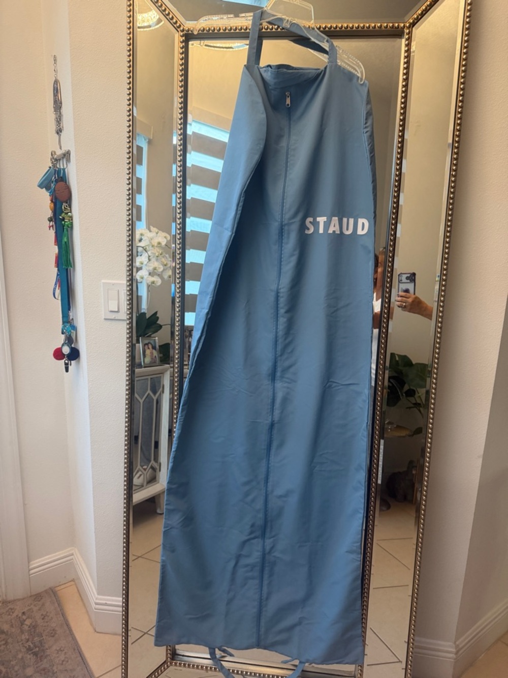STAUD Light Blue Zippered Garment Bag with Logo